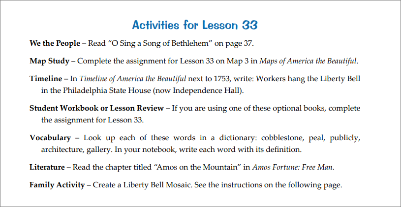 List of Activities for Lesson 33